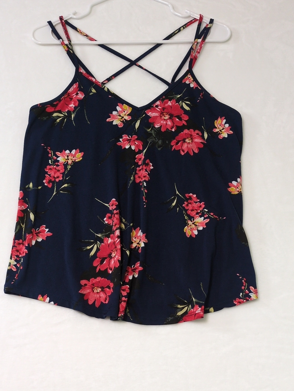 Papermoon Navy Floral Crisscross Strappy Camisole Tank Top Size M
